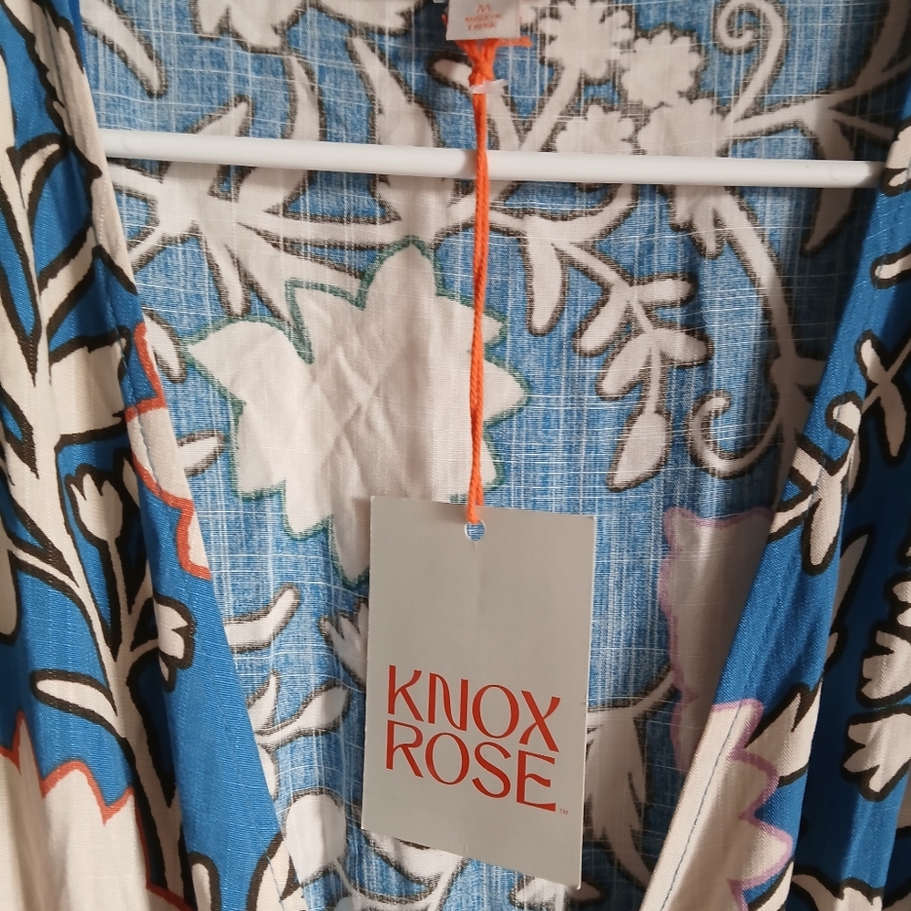 Women’s Knox Rose Blue Floral Puff Sleeve Layered Ruffle Hem Wrap Maxi Dress NWT - Picture 9 of 14